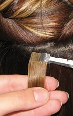 Applying tape hair extensions step 3