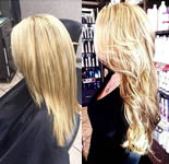 Ashley Grey Salon: Blonde wavy extensions side